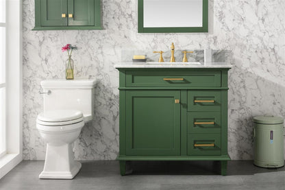 36" Single Sink Vanity Cabinet with Carrara White Marble or Blue Limestone Countertop