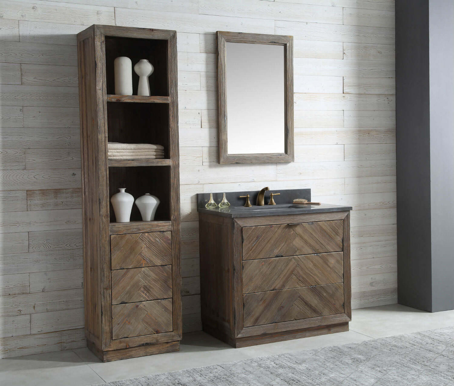 36" Wood Single Sink Vanity with Moon Stone Top