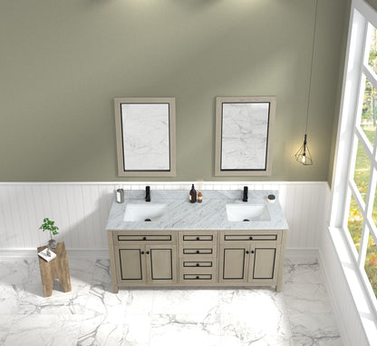 72" Double Sink Vanity with White Carrara Marble Top