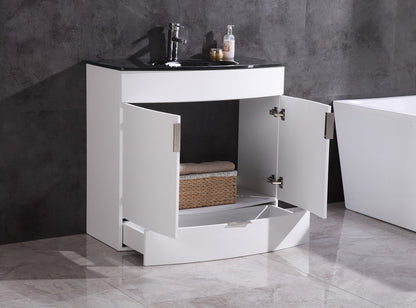 36" Single Sink Freestanding Bathroom Vanity - PVC and Tempered Glass