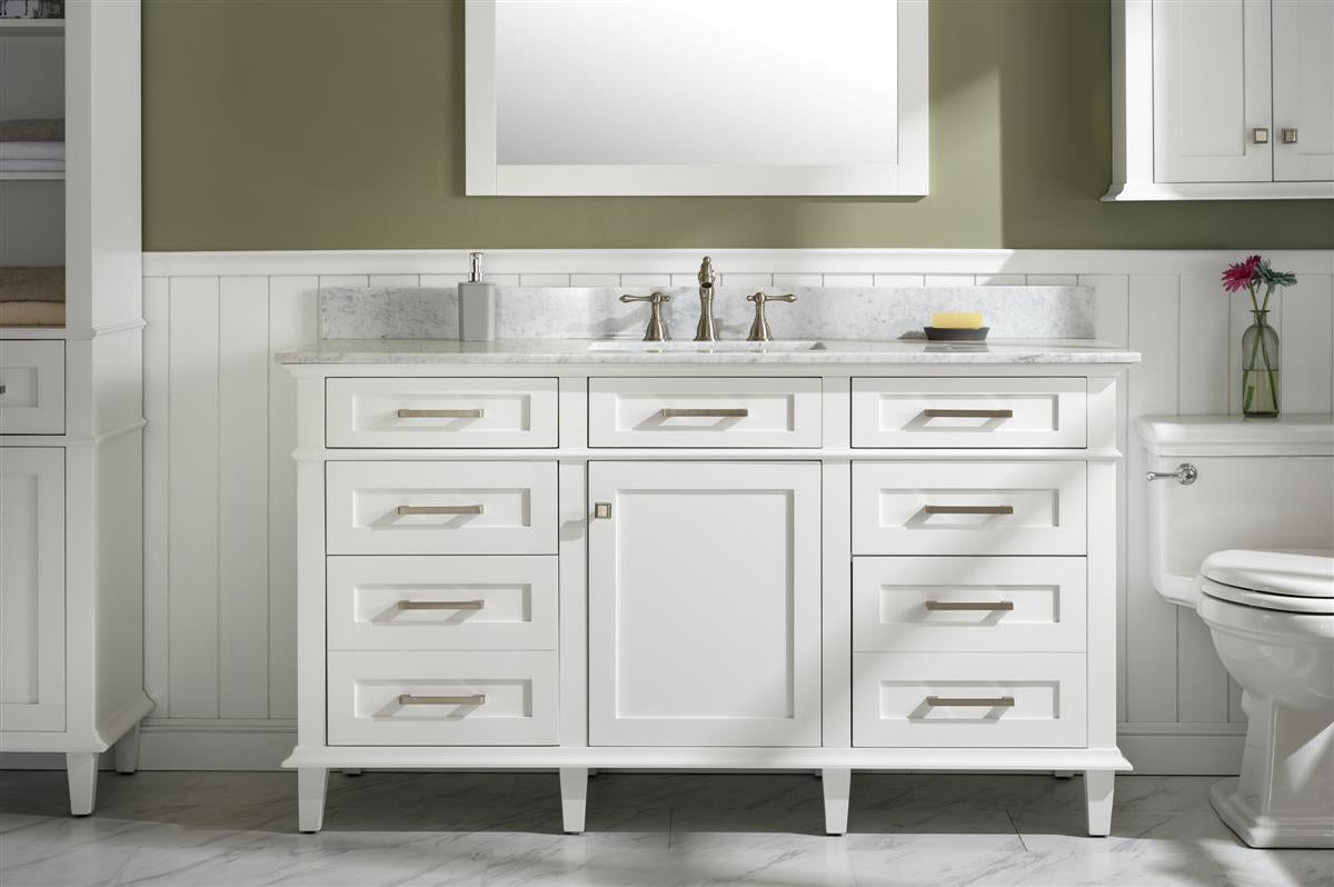 60" Single Sink Vanity Cabinet with Carrara White Marble or Blue Limestone Countertop