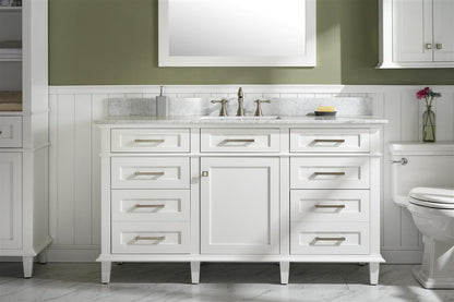 60" Single Sink Vanity Cabinet with Carrara White Marble or Blue Limestone Countertop