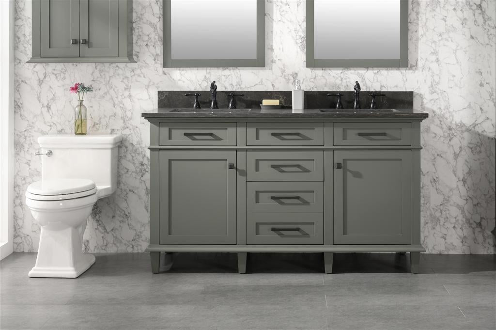 60" Double Sink Vanity Cabinet with Carrara White Marble or Blue Limestone Countertop