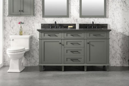 60" Double Sink Vanity Cabinet with Carrara White Marble or Blue Limestone Countertop