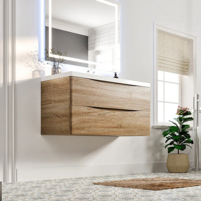 Eviva Smile 48" White Oak Wall Mount Modern Bathroom Vanity w/ White Integrated Top