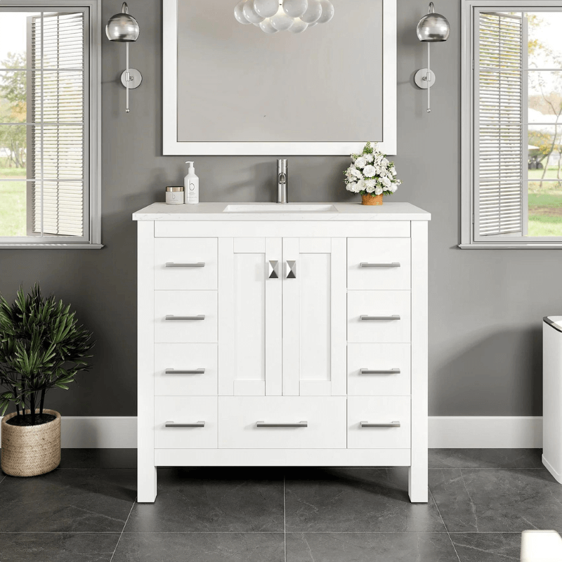 Hampton 36"W x 22"D Bathroom Vanity with White Carrara Quartz Countertop and Undermount Porcelain Sink