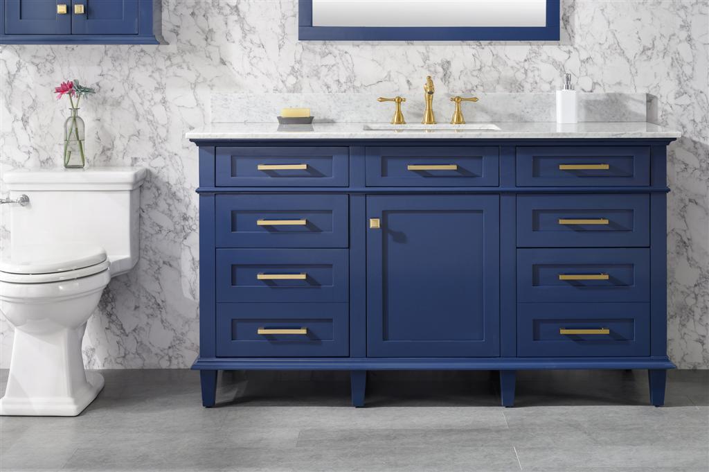 60" Single Sink Vanity Cabinet with Carrara White Marble or Blue Limestone Countertop