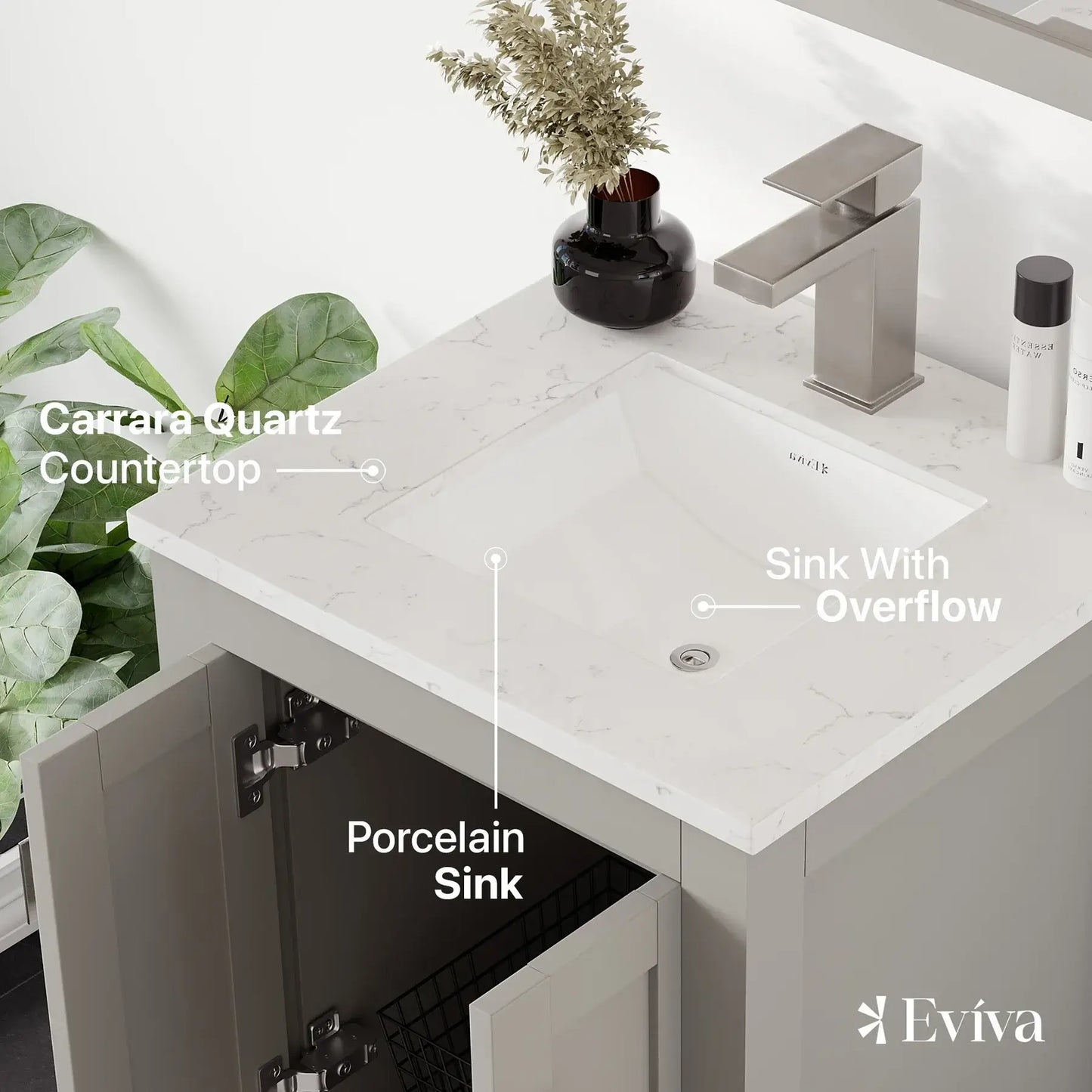 Eviva London 20" Transitional bathroom vanity with white Carrara marble countertop