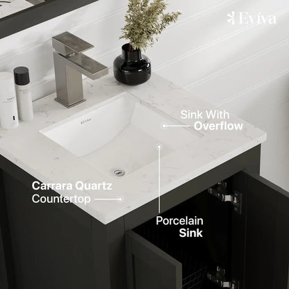 Eviva London 20" Transitional bathroom vanity with white Carrara marble countertop