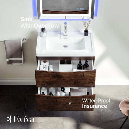 Eviva Smile 30" Wall Mount Modern Bathroom Vanity Set with Integrated White Acrylic Sink