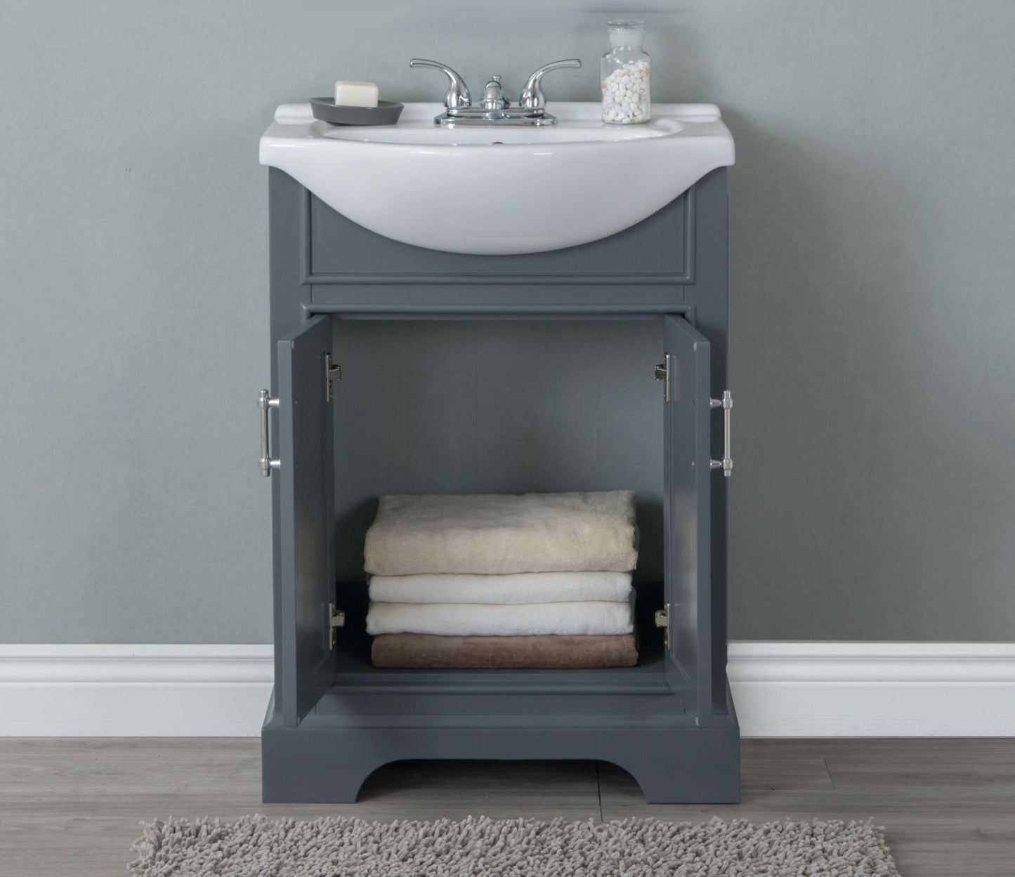 24" Space Saving Gray Single Sink Bathroom Vanity