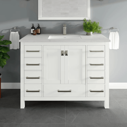 Eviva London 42 in. Transitional Bathroom Vanity with White Carrara Marble Countertop