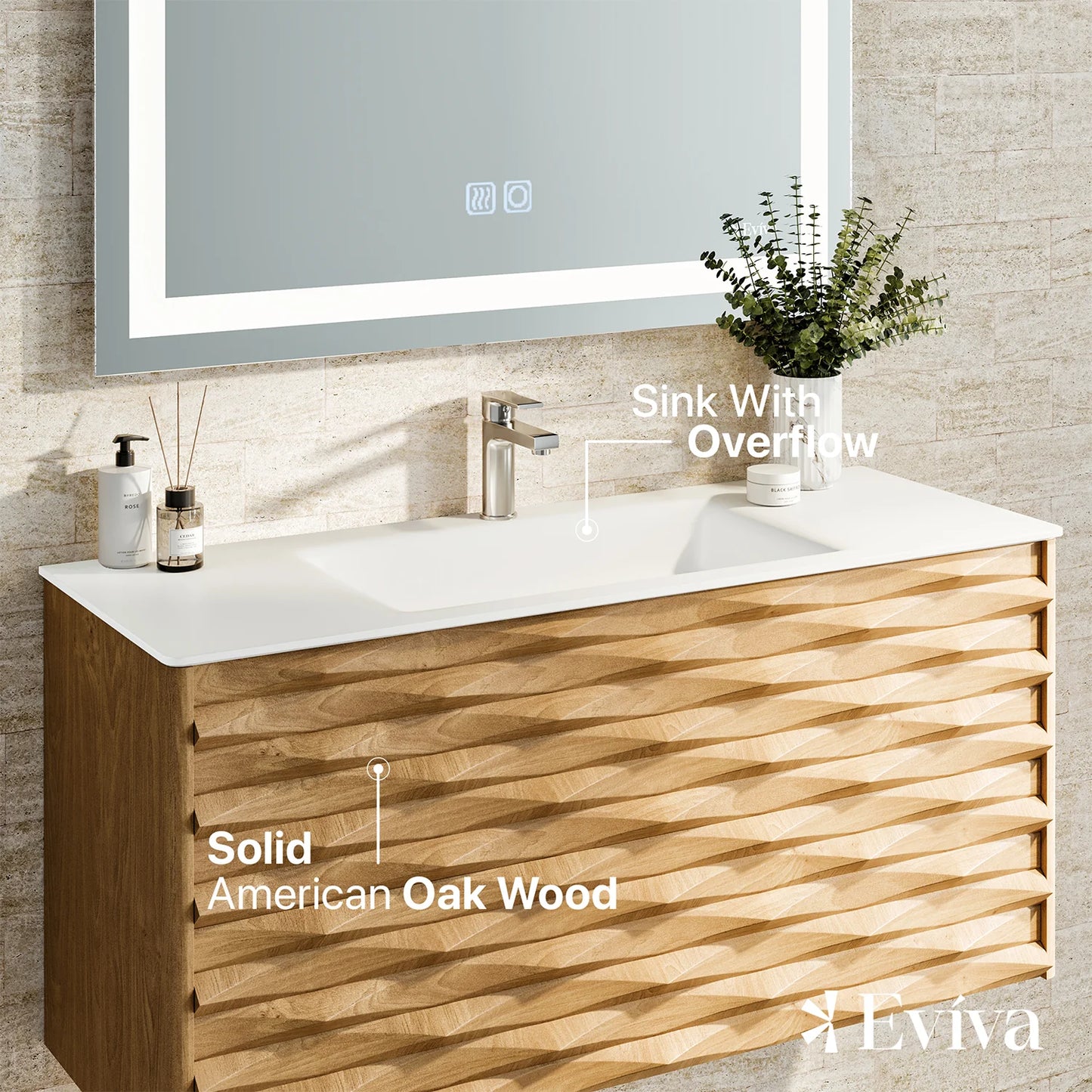 Oahu 32"W x 20"D Oak Wall Mount Bathroom Vanity with Solid Surface Countertop and Integrated Sink