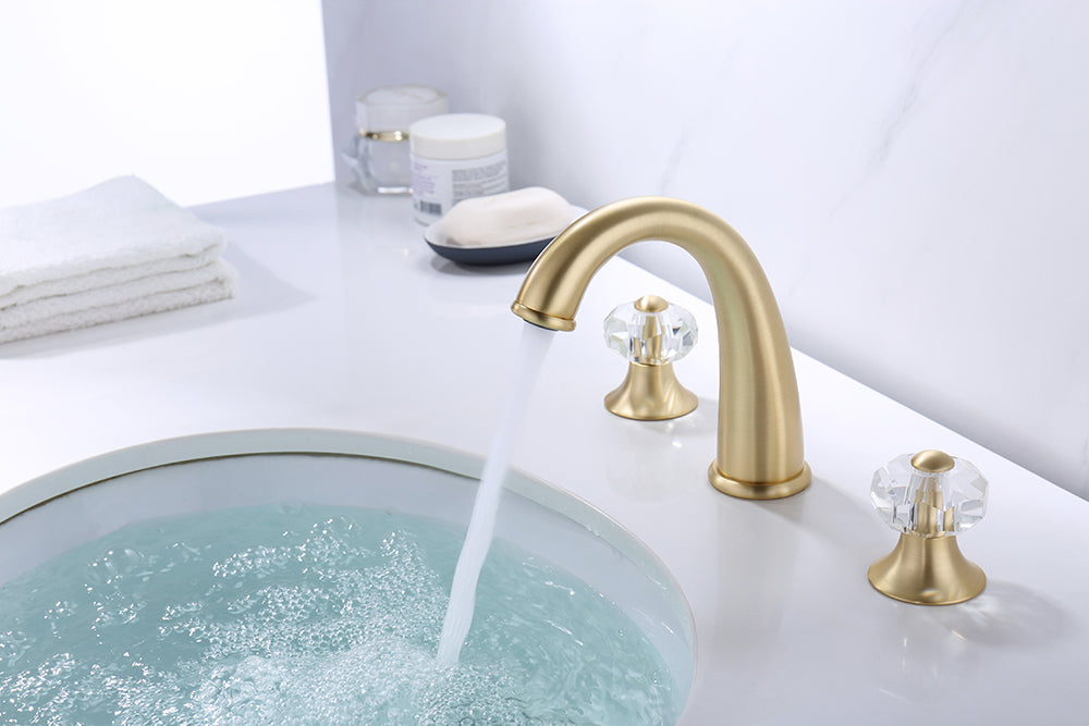 8" Gold Widespread Faucet with Drain