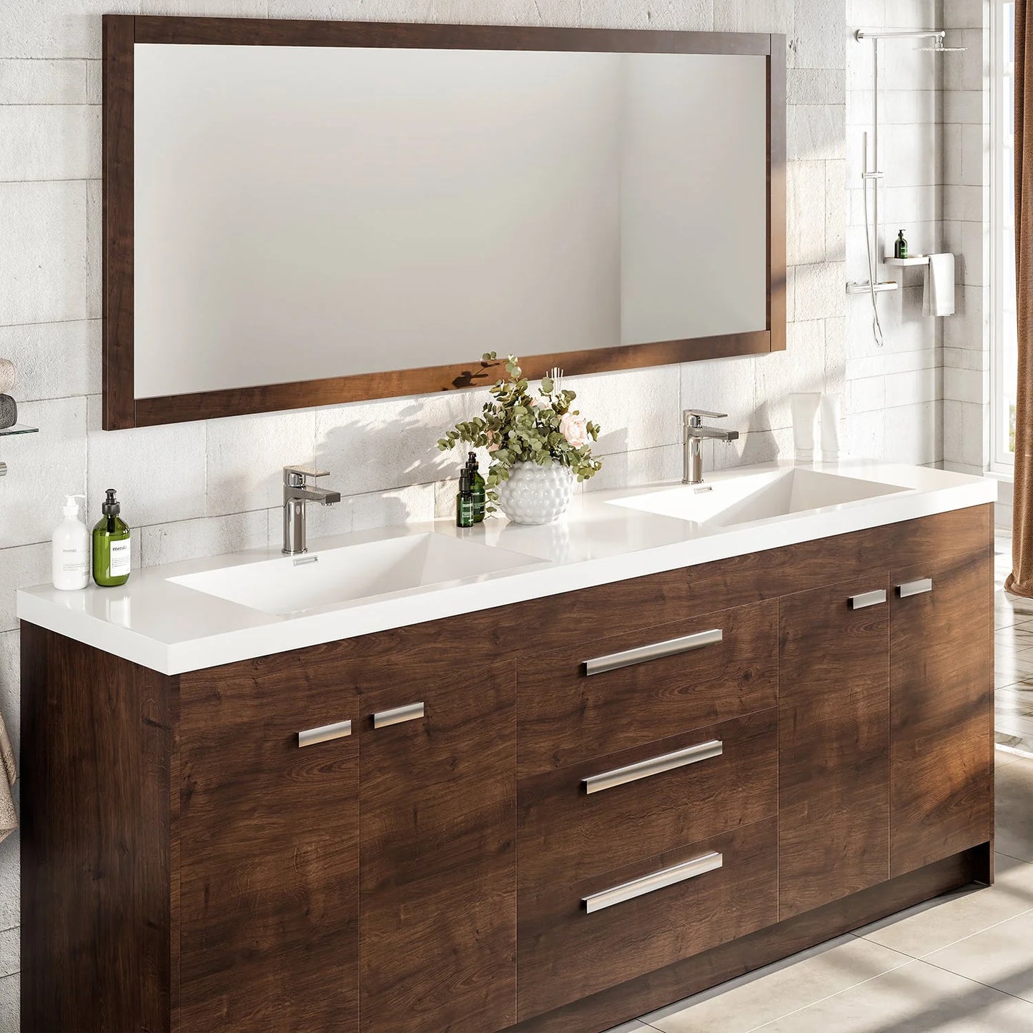 Lugano 84"W x 20"D Double Sink Bathroom Vanity with Acrylic Countertop and Integrated Sink