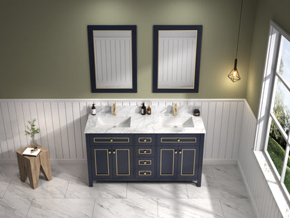 60" Double Sink Vanity with White Carrara Marble Top