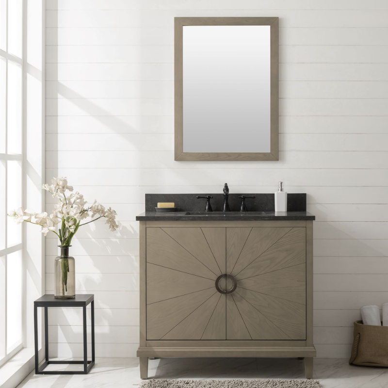 36" Antique Gray Single Sink Vanity with White Carrara Marble or Blue Limestone Top