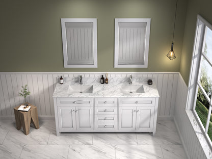 72" Double Sink Vanity with White Carrara Marble Top