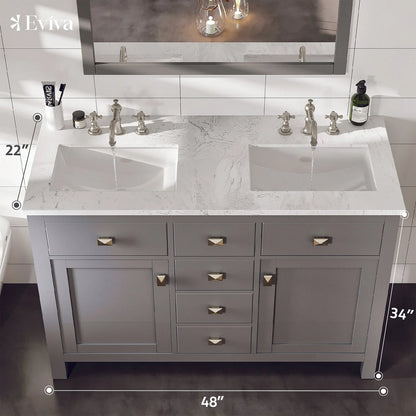 Artemis 48"W x 22"D Double Sink Bathroom Vanity with Carrara Quartz Countertop and Undermount Porcelain Sink