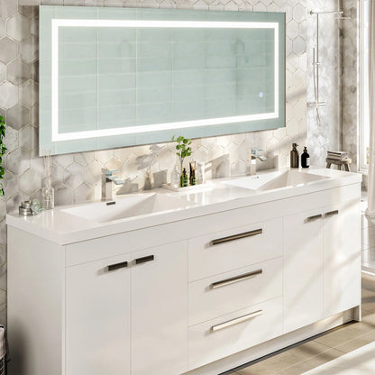 Lugano 84"W x 20"D Double Sink Bathroom Vanity with Acrylic Countertop and Integrated Sink