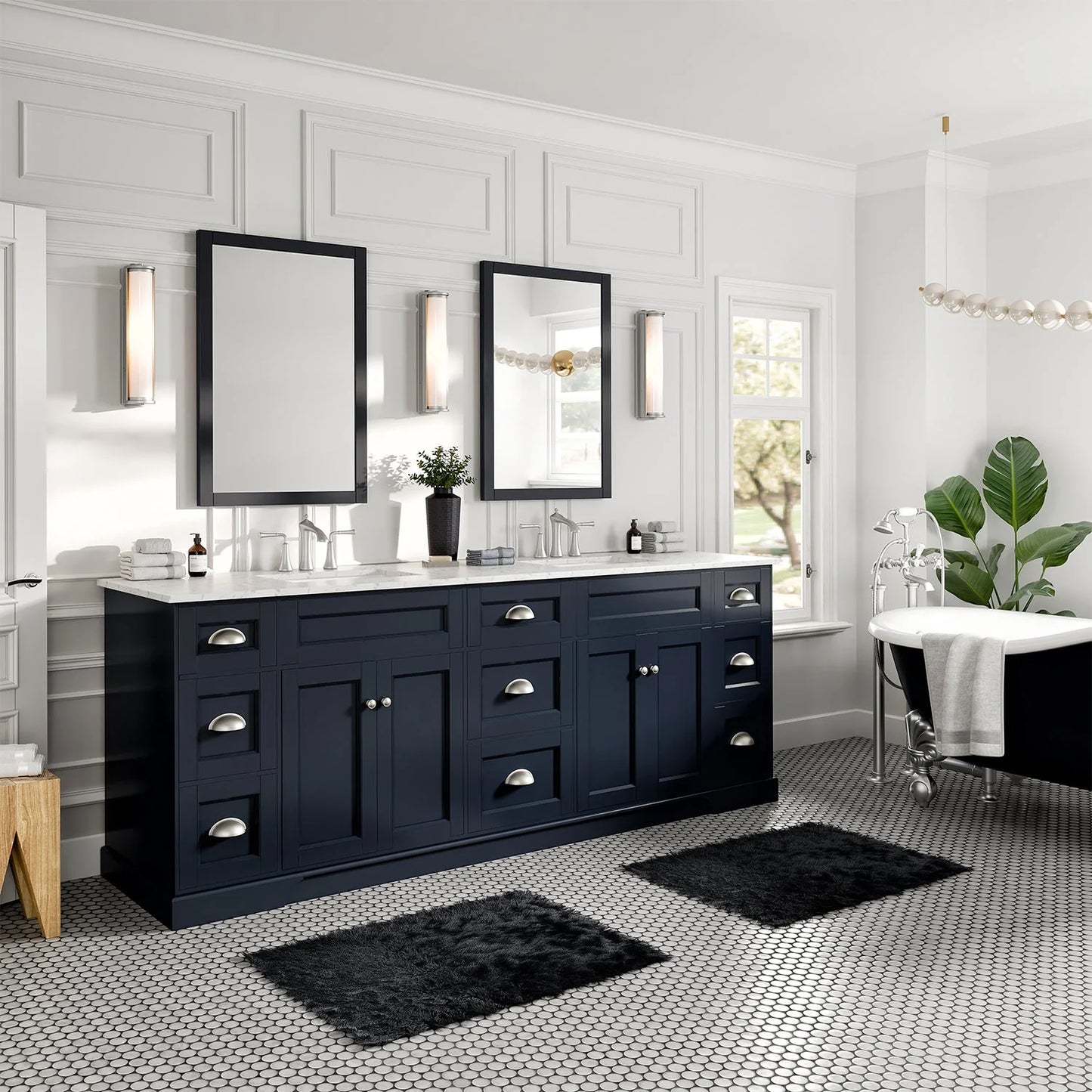 Epic 84"W x 22"D Double Sink Bathroom Vanity with Carrara Quartz Countertop and Undermount Porcelain Sink