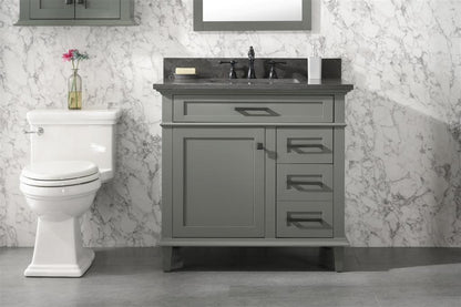 36" Single Sink Vanity Cabinet with Carrara White Marble or Blue Limestone Countertop