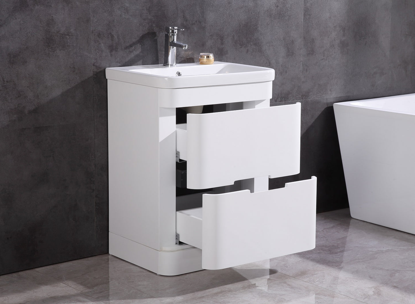 24" Single Sink Freestanding Vanity with Mirror - PVC and White Ceramic Top