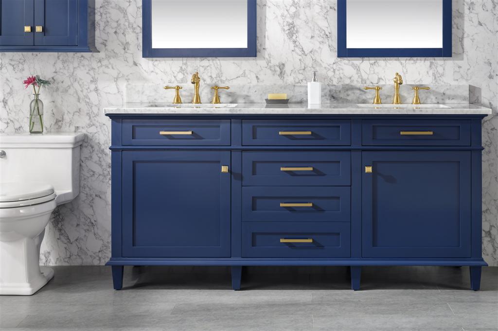 72" Double Sink Vanity Cabinet with Carrara White Marble or Blue Limestone Countertop