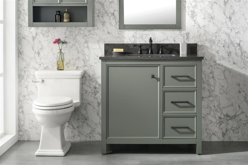 36" Single Sink Vanity Cabinet with Carrara White Marble or Blue Limestone Countertop