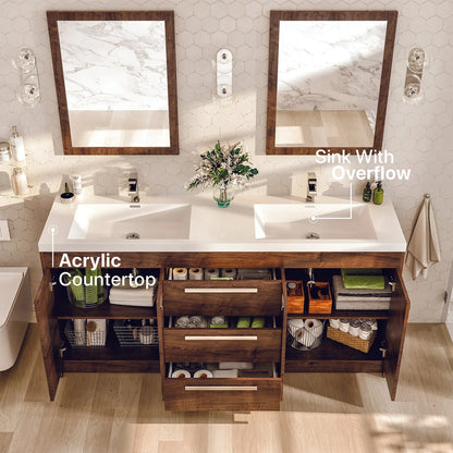 Lugano 72"W x 20"D Double Sink Bathroom Vanity with Acrylic Countertop and Integrated Sink