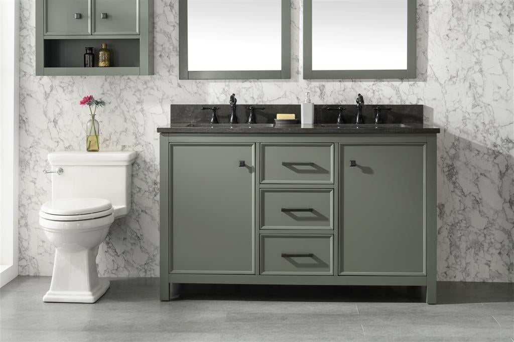 54" Double Sink Vanity Cabinet with Carrara White Marble or Blue Limestone Countertop