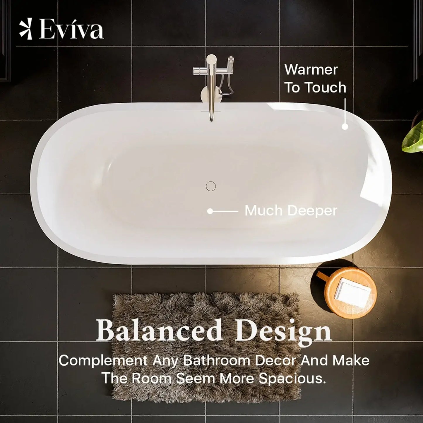 Eviva Cascade 67 Inch Solid Surface Freestanding Bathtub in Matte White