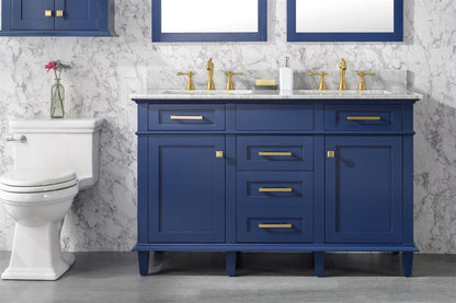 54" Double Sink Vanity Cabinet with Carrara White Marble or Blue Limestone Countertop