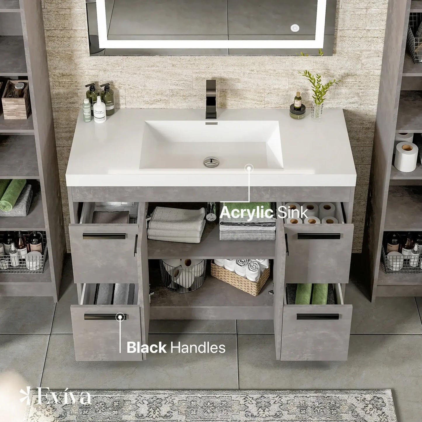 Lugano 48"W x 20"D Single Sink Bathroom Vanity with White Acrylic Countertop and Integrated Sink