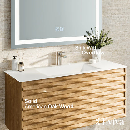 Oahu 44"W x 20"D Oak Wall Mount Bathroom Vanity with Solid Surface Countertop and Integrated Sink