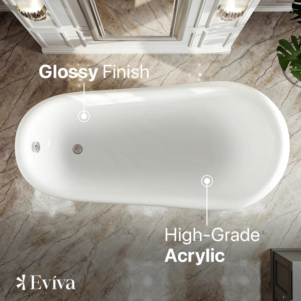 Eviva Stella 67 in. White Acrylic Clawfoot Bathtub