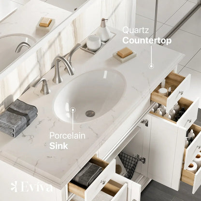 Elite Stamford 42"W x 22"D Single Sink Bathroom Vanity with White Carrara Quartz Countertop and Undermount Porcelain Sinks