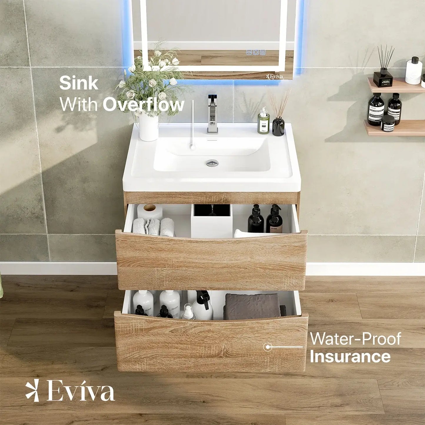 Eviva Smile 30" Wall Mount Modern Bathroom Vanity Set with Integrated White Acrylic Sink