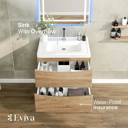 Eviva Smile 30" Wall Mount Modern Bathroom Vanity Set with Integrated White Acrylic Sink