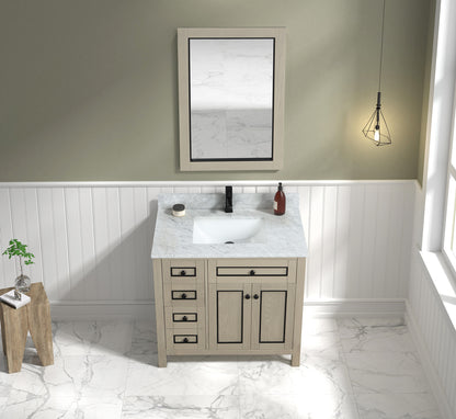 36" Single Sink Vanity with White Carrara Marble Top