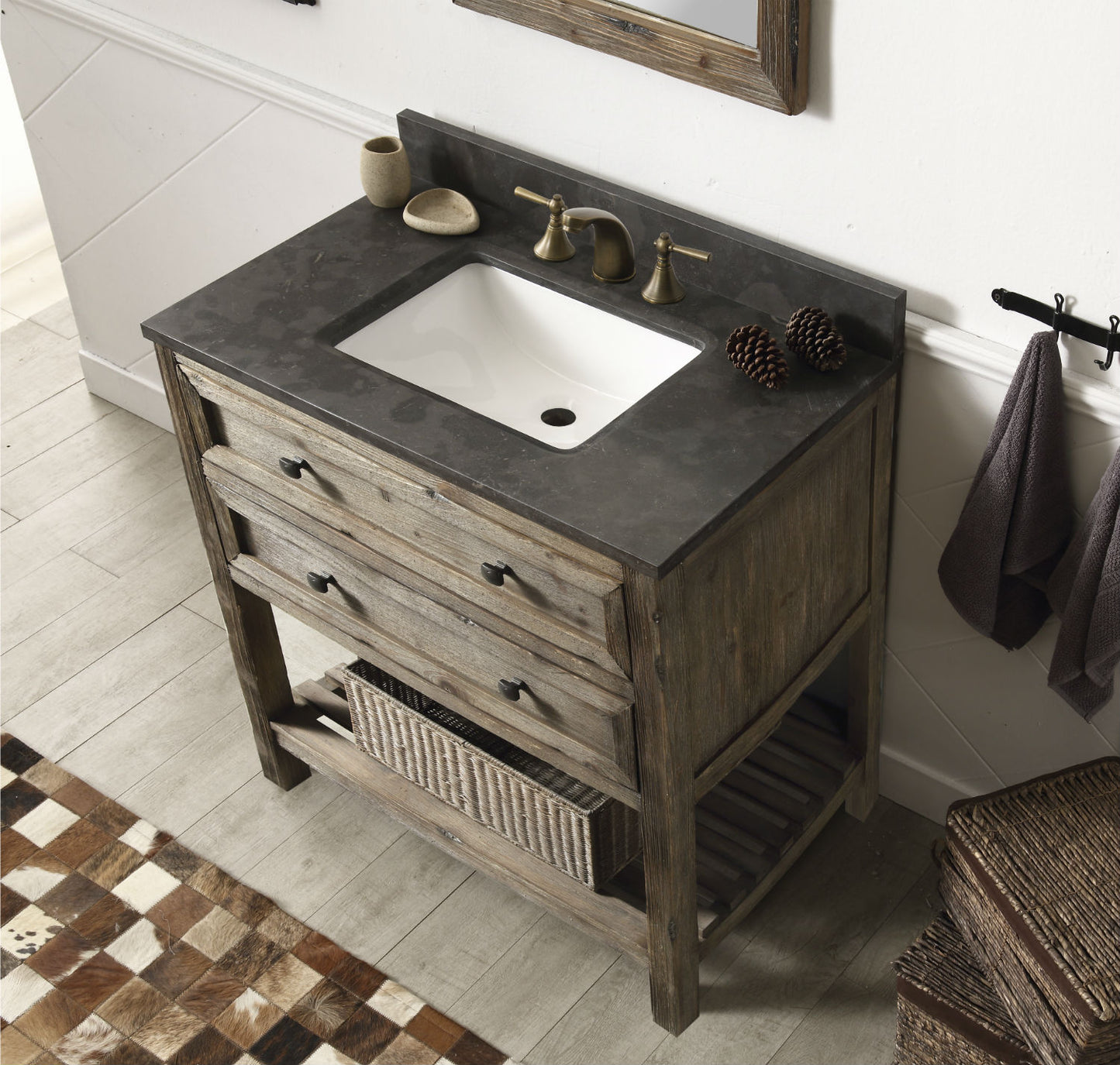 36" Wood Single Sink Vanity with Moon Stone Top