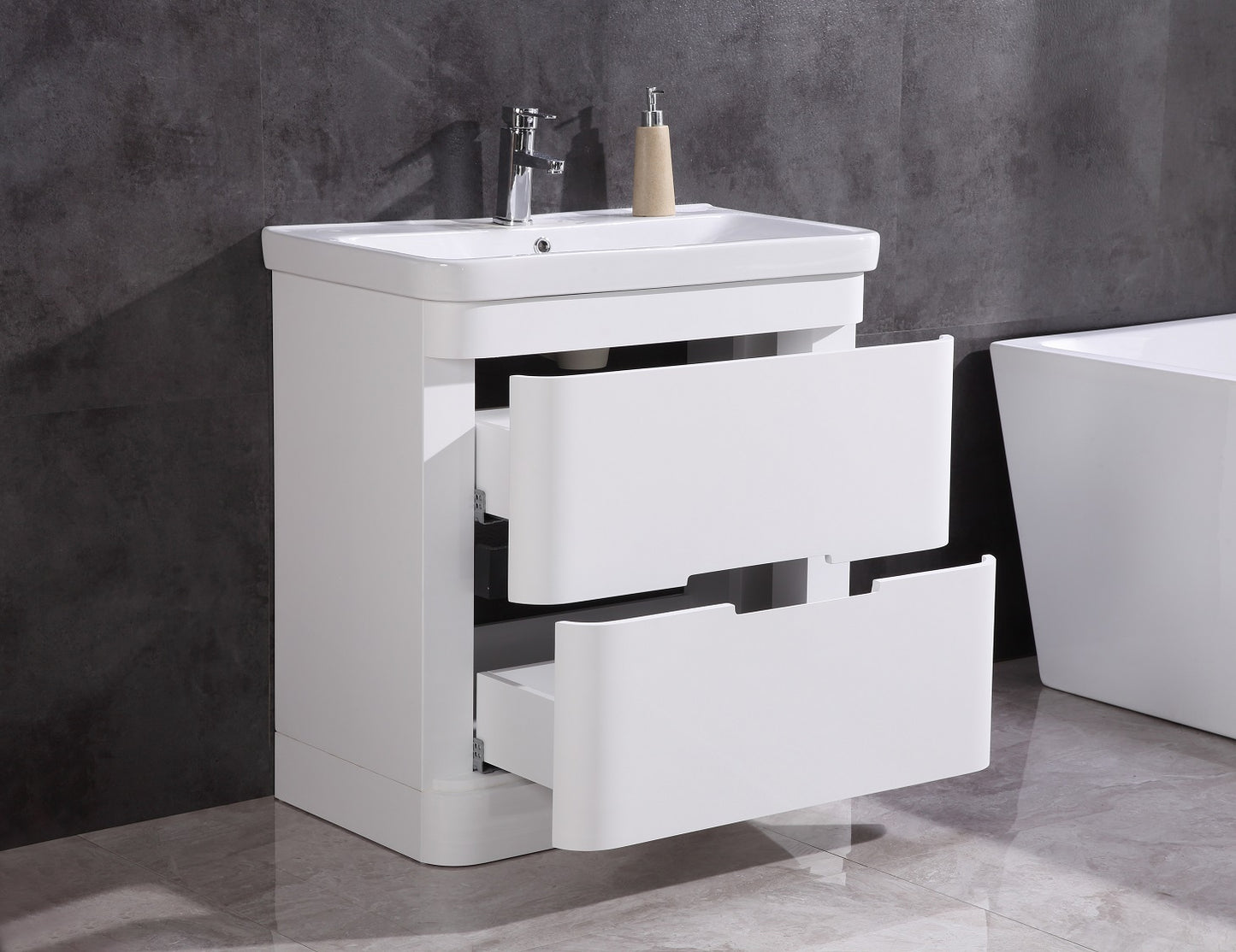 32" Single Sink Freestanding Vanity with Mirror - PVC and White Ceramic Top