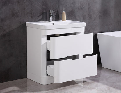 32" Single Sink Freestanding Vanity with Mirror - PVC and White Ceramic Top