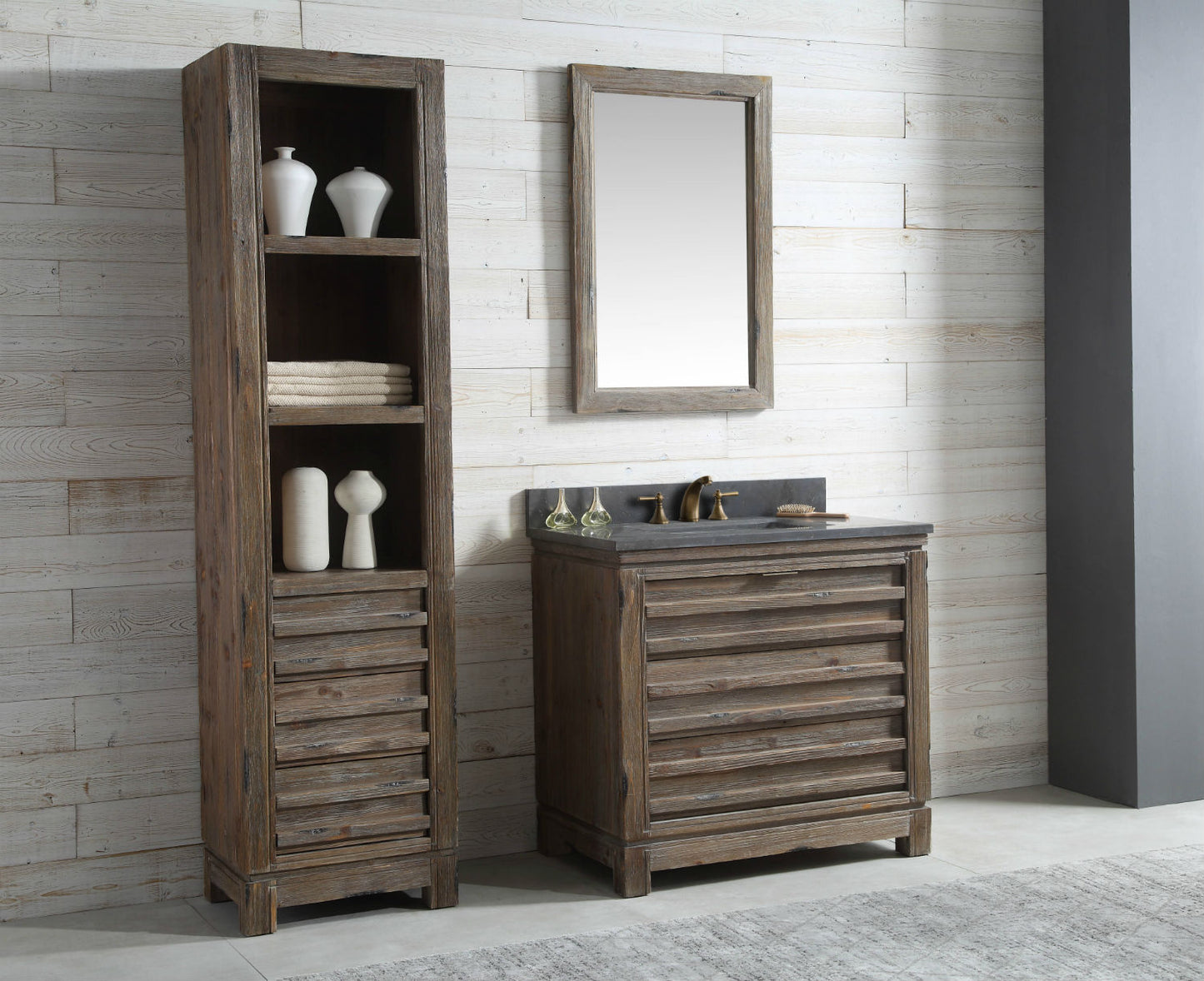 36" Wood Single Sink Vanity with Moon Stone Top