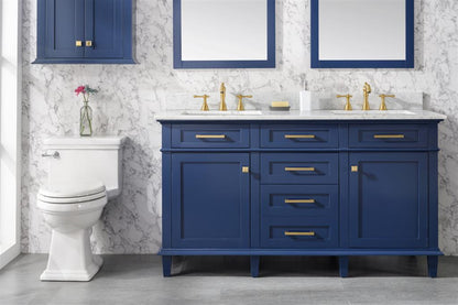 60" Double Sink Vanity Cabinet with Carrara White Marble or Blue Limestone Countertop