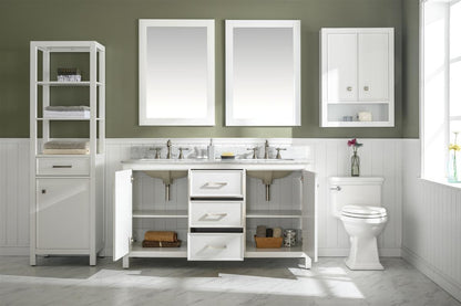 60" Double Sink Vanity Cabinet with Carrara White Marble or Blue Limestone Countertop