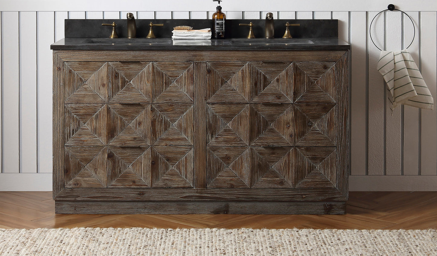 60" Solid Wood Double Sink Vanity with Moon Stone Marble Top