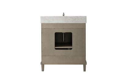 30" Antique Gray Single Sink Vanity with White Carrara Marble or Blue Limestone Top