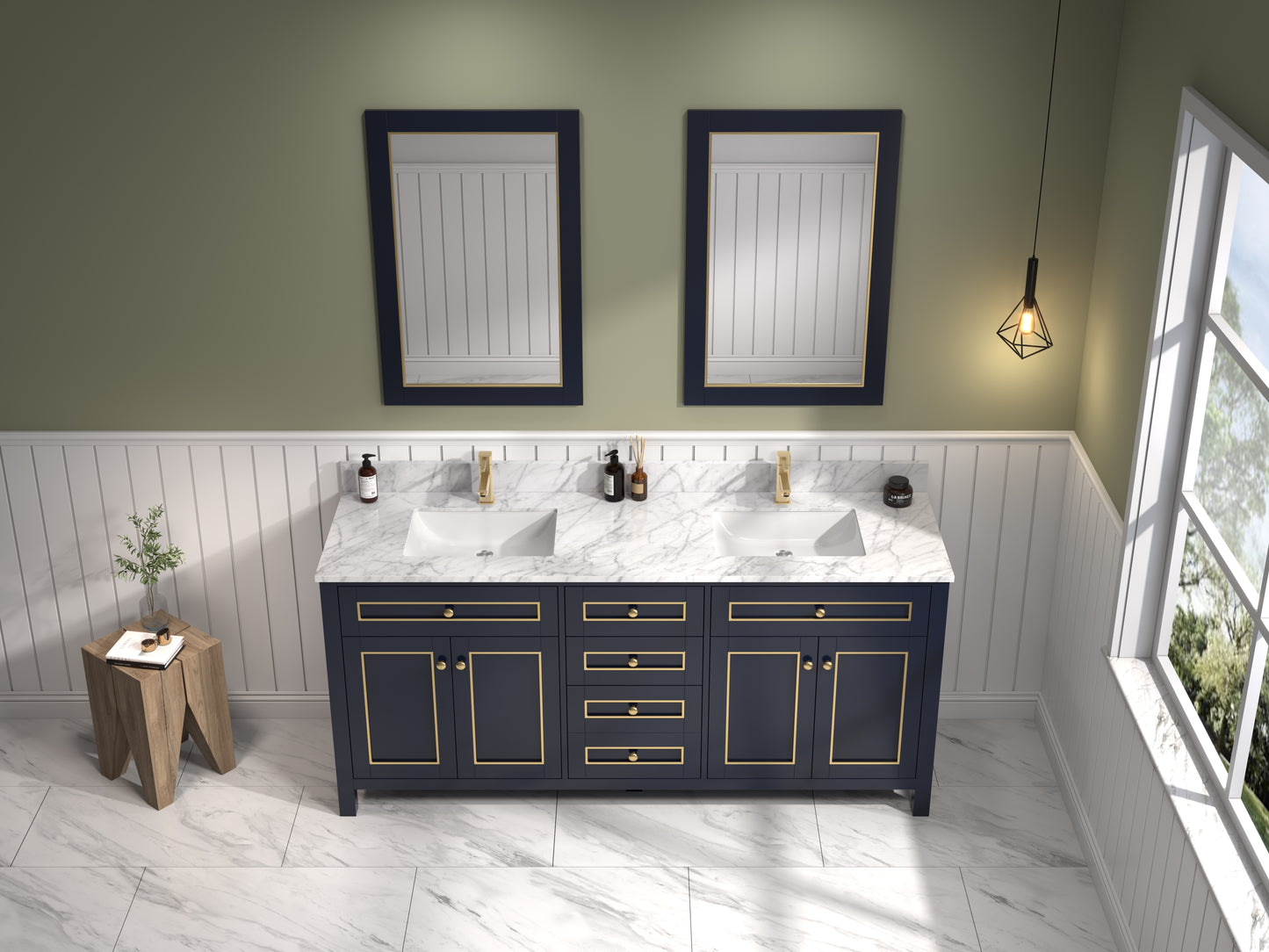 72" Double Sink Vanity with White Carrara Marble Top