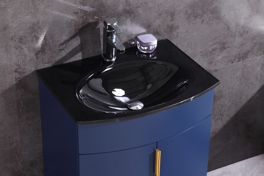 24" Single Sink Freestanding Bathroom Vanity - PVC and Tempered Glass